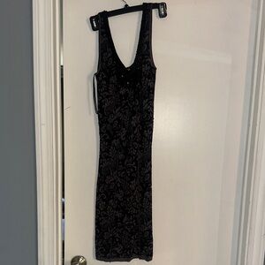 Free People Black Floral Burnout Velvet Midi Dress